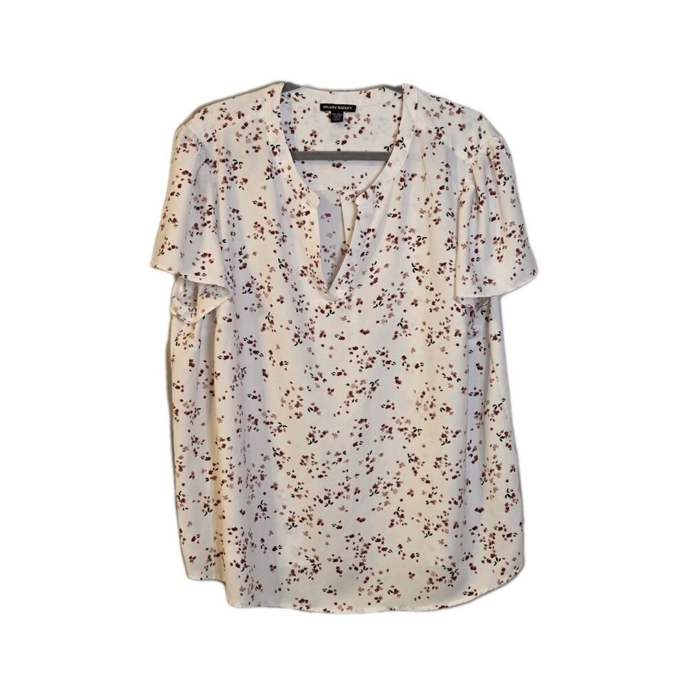 Hilary Radley Ditzy Floral Print Top Blouse Size XXL V-Neck Short Sleeves